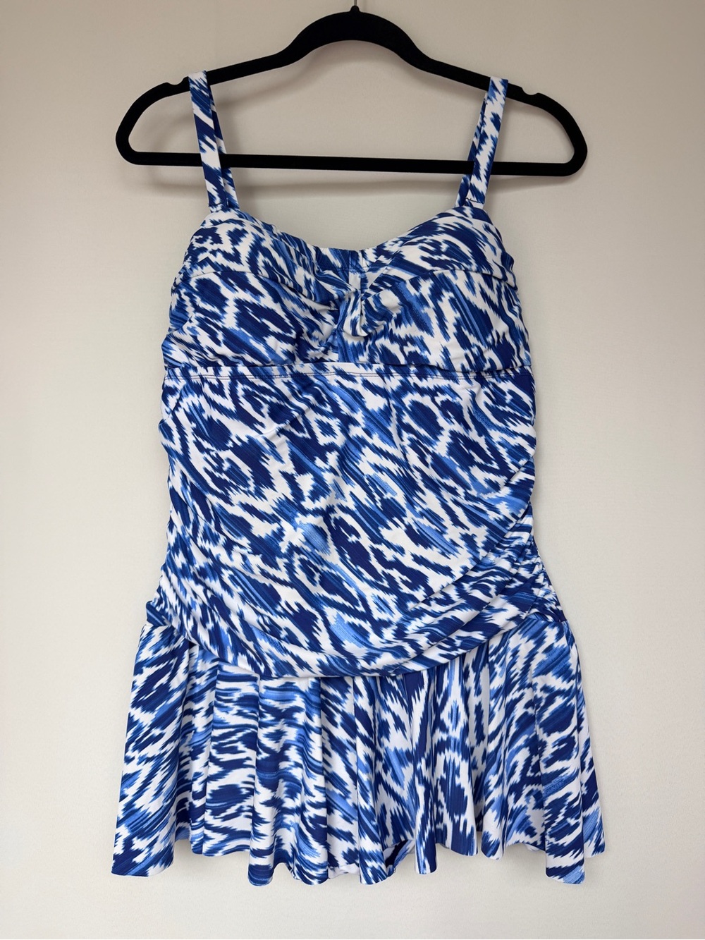 Chaps Blue & White Printed Swim Dress One Piece Size 16W – Tummy Control